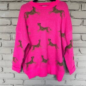 Easel Vibrant Pink Sweater with Leopard Design